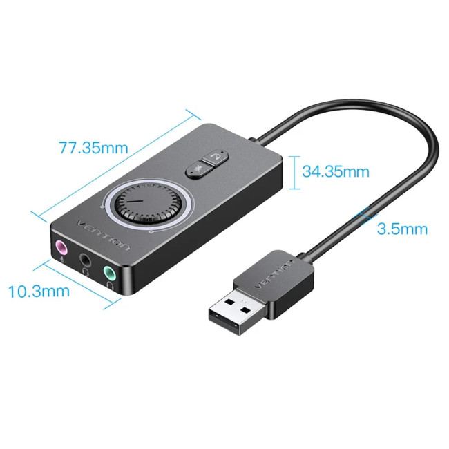 Внешняя Звуковая Карта Vention USB-A to 3.5mm x3 1m CDRBF