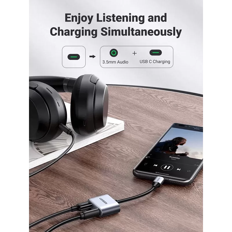 ממיר דיגיטלי לאנלוגי UGREEN USB-C to 3.5" mm + USB-C | PD 30W | 24-bit-96kHz | DAC Splitter 60164