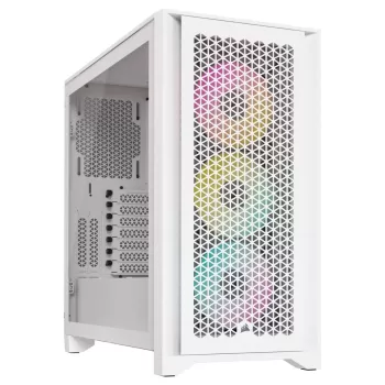 מארז Corsair iCUE 4000D RGB AIRFLOW Mid-Tower Case - 3x AF120 RGB ELITE White Fans - iCUE Lighting Node PRO Controller - High-airflow Design לבן Mid