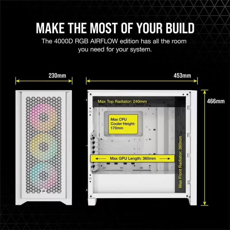 Корпус Corsair iCUE 4000D RGB AIRFLOW Mid-Tower Case - 3x AF120 RGB ELITE White Fans - iCUE Lighting Node PRO Controller - High-airflow Design white
