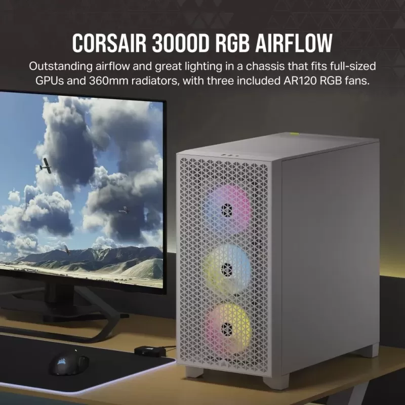 מארז Corsair 3000D RGB AIRFLOW - לבן Mid-Tower