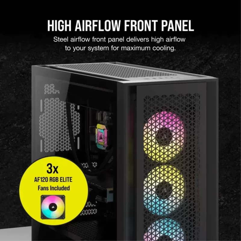 Case Corsair iCUE 5000D RGB AIRFLOW Mid-Tower Case - 3x AF120 RGB ELITE Fans - iCUE Lighting Node PRO Controller - High-airflow Design black Mid Tower