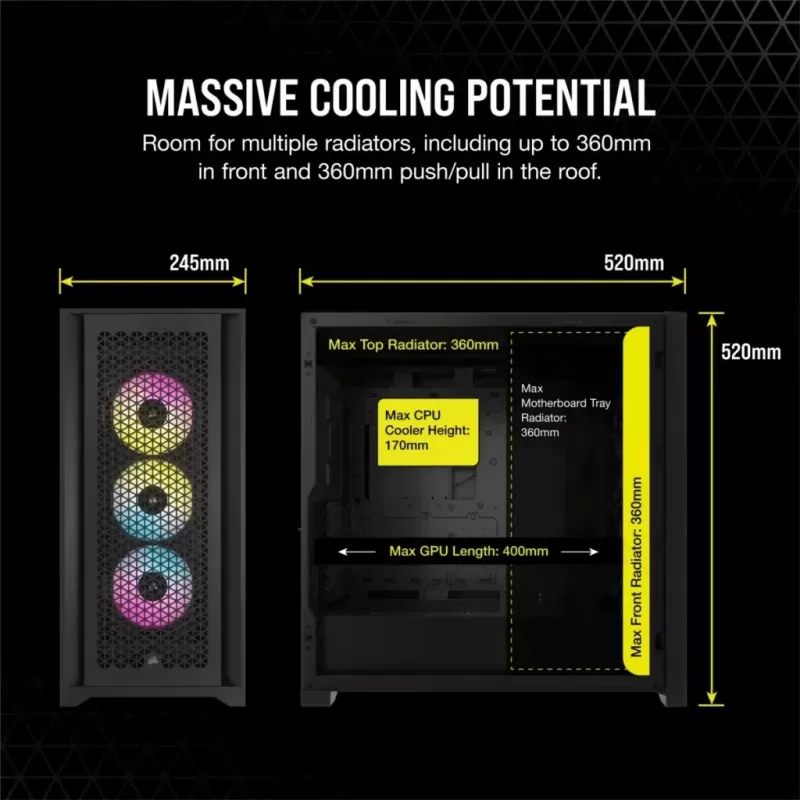 Case Corsair iCUE 5000D RGB AIRFLOW Mid-Tower Case - 3x AF120 RGB ELITE Fans - iCUE Lighting Node PRO Controller - High-airflow Design black Mid Tower