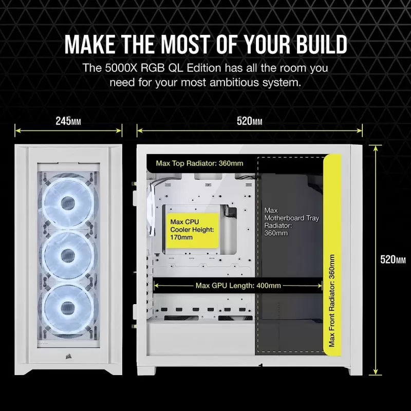 מארז Corsair 5000X RGB QL Edition Mid-Tower צבע לבן