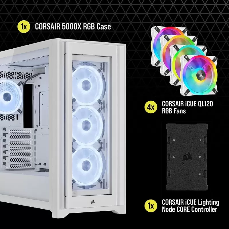 מארז Corsair 5000X RGB QL Edition Mid-Tower צבע לבן