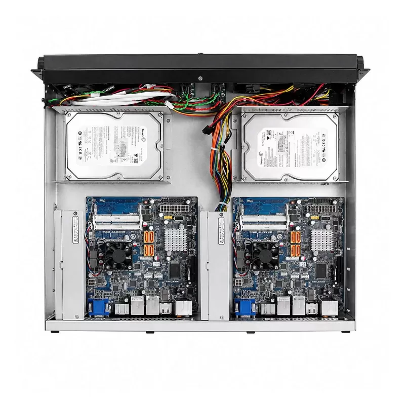 מארז iStarUSA iSTAR Industrial Grade 2U Chassis for DUAL Mini-ITX System Mini Tower צבע שחור