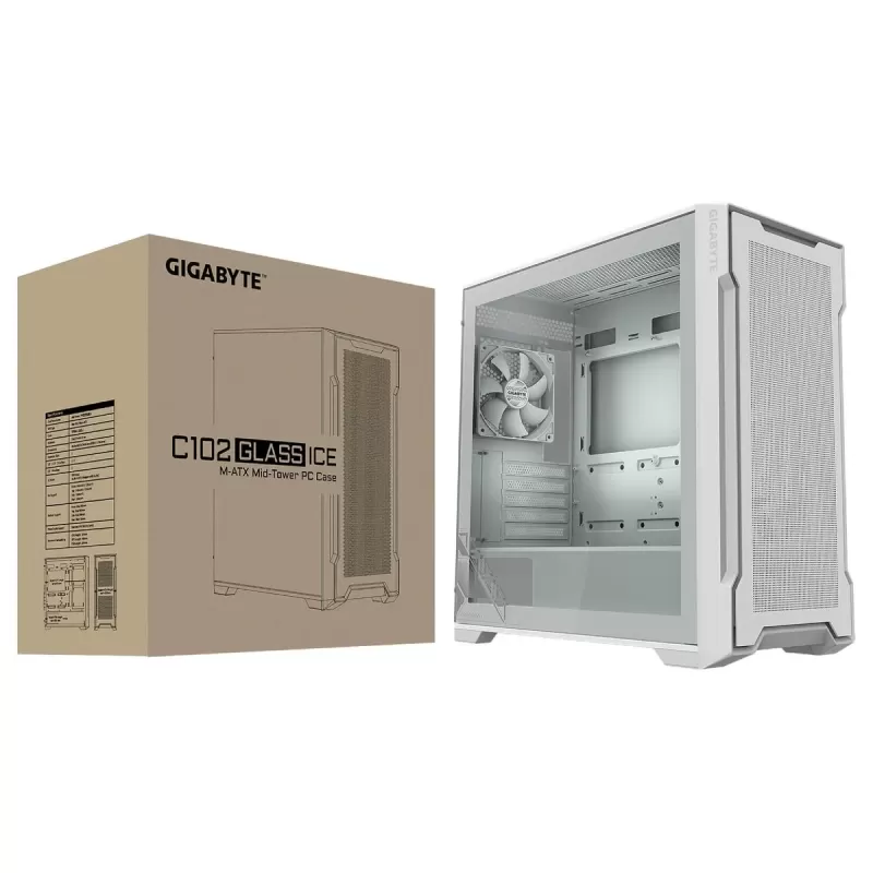 מארז Gigabyte C102 Glass ICE Mid Tower צבע לבן