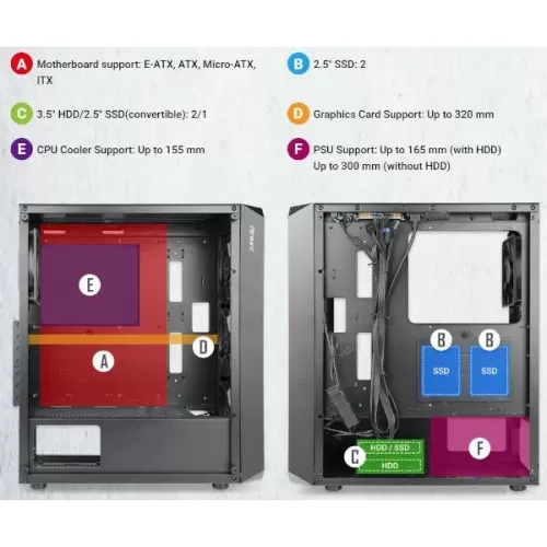 Case Antec NX292 ARGB Mid Tower Color:black