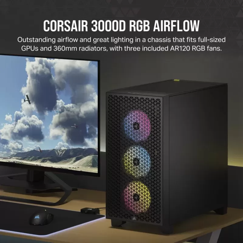 Корпус Corsair 3000D RGB AIRFLOW - black Mid-Tower