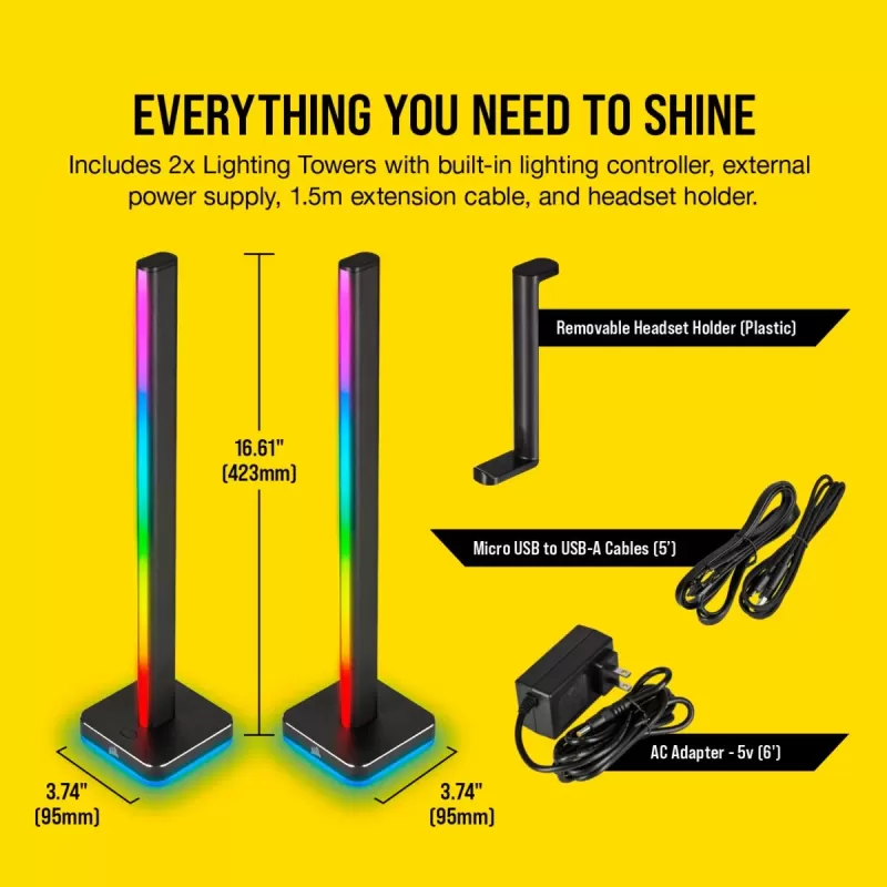 Corsair iCUE LT100 Smart Lighting Towers Starter Kit (EU) CD-9010002-EU Color:black Corsair iCUE LT100 Smart Lighting Towers Starter Kit (EU) CD-9010002-EU Color:black