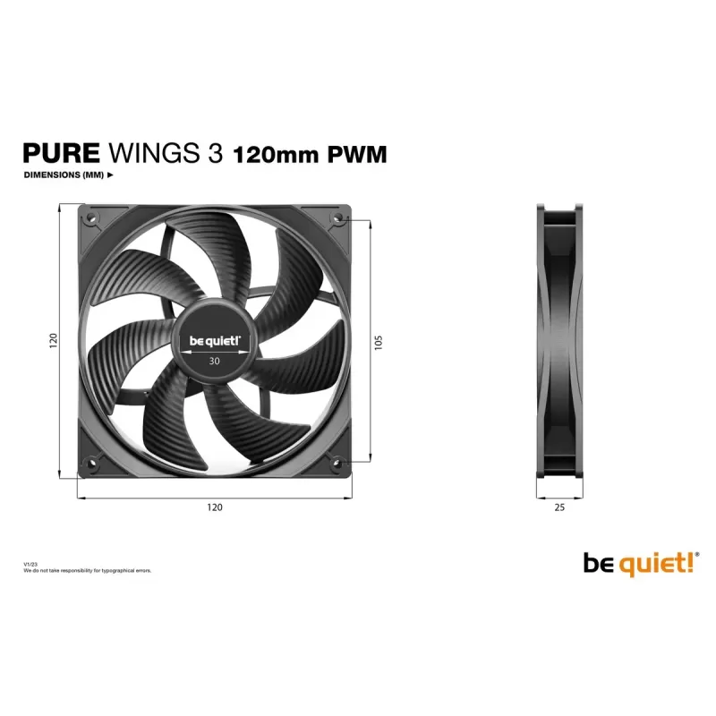 מאוורר למארז be quiet! Pure Wings 3 120mm PWM 3-Pack שחור