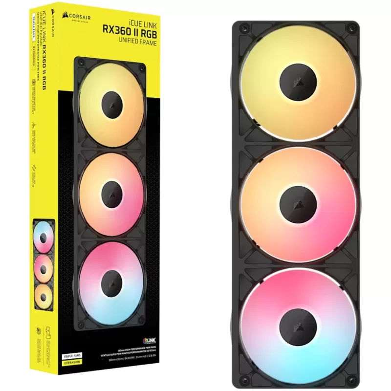 Case Fan Corsair iCUE LINK RX360 II Unified Frame RGB PWM Expansion Black 120mm Color:black