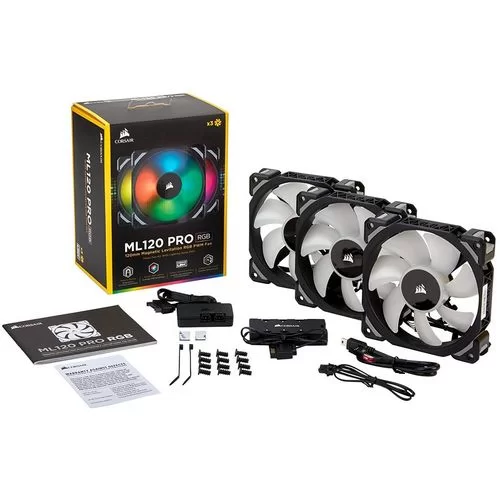 Комплект Из 3 Вентиляторов, Включая Lighting Node Core Corsair ML120 PRO RGB LED 120mm Цвет:чёрный