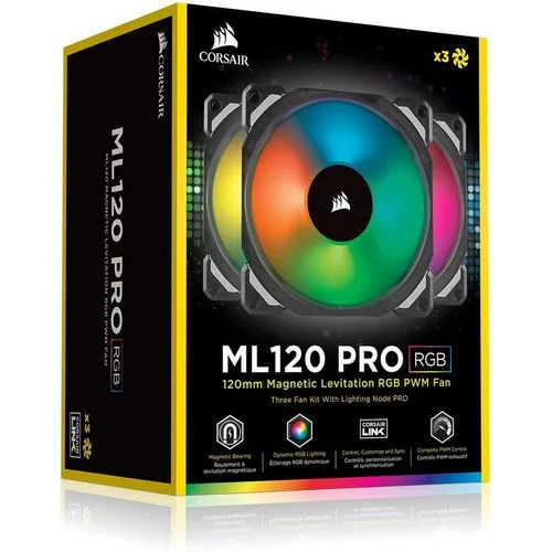 Комплект Из 3 Вентиляторов, Включая Lighting Node Core Corsair ML120 PRO RGB LED 120mm Цвет:чёрный