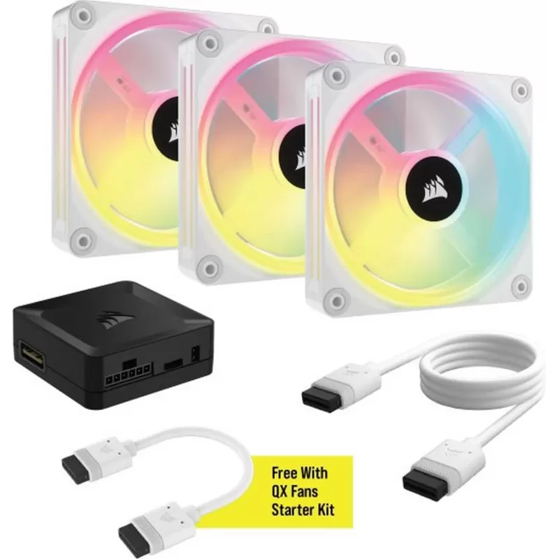 Case Fan Corsair iCUE LINK QX120 RGB 120mm PWM PC Fans Starter Kit with iCUE LINK System Hub white Case Fan Corsair iCUE LINK QX120 RGB 120mm PWM PC Fans Starter Kit with iCUE LINK System Hub white