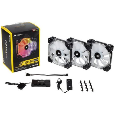 Kit of 3 Fans with Controller Corsair HD120 RGB LED High Performance 120mm Kit of 3 Fans with Controller Corsair HD120 RGB LED High Performance 120mm