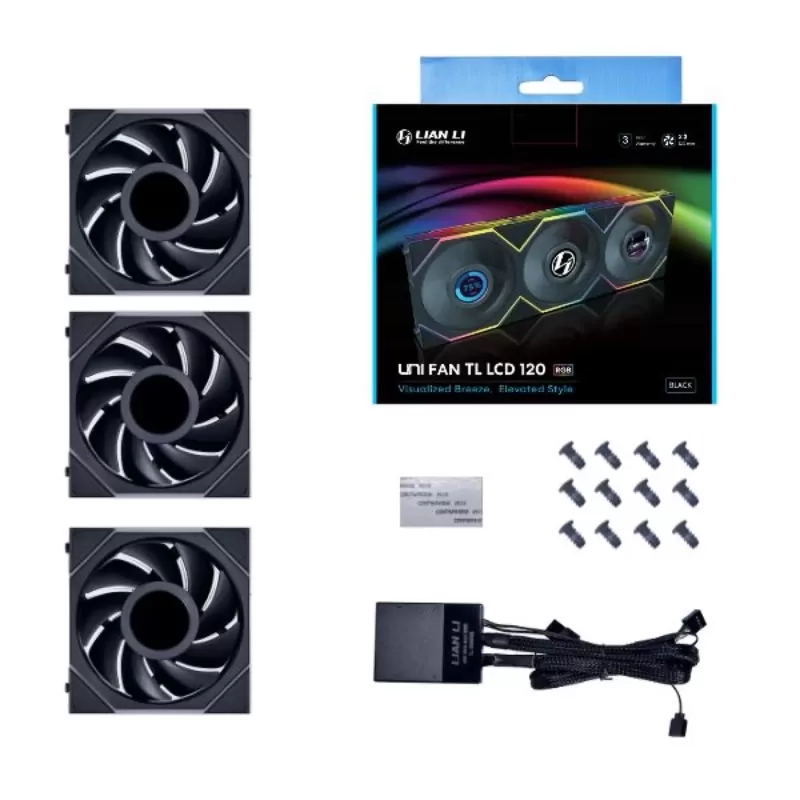 מאוורר למארז LIAN-LI 120mm TL120 LCD UNI שחור 3-Fan