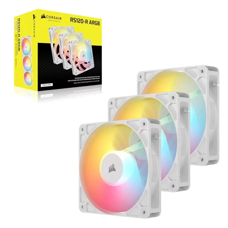 סט מאווררים Corsair RS120-R ARGB 120mm PWM Reverse 3xFans - לבן