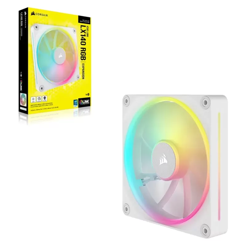 מאוורר למארז Corsair iCUE LINK LX140 RGB PWM 140mm Fan Expansion לבן