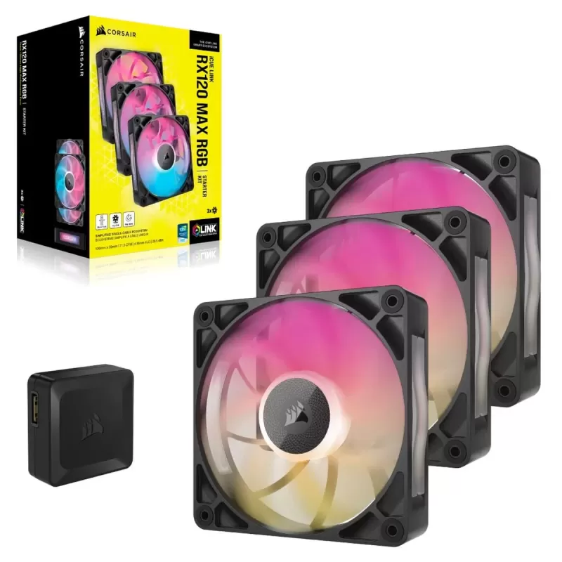 Fan set for computer case Corsair iCUE LINK RX120 MAX RGB 120mm 3xFans Color:black