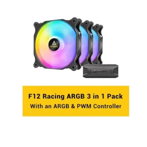 ערכת 3 מאווררים כולל Lighting Node CORE Antec F12 Racing 120mm ARGB 3 Pack Fan+Controller צבע שחור ערכת 3 מאווררים כולל Lighting Node CORE Antec F12 Racing 120mm ARGB 3 Pack Fan+Controller צבע שחור
