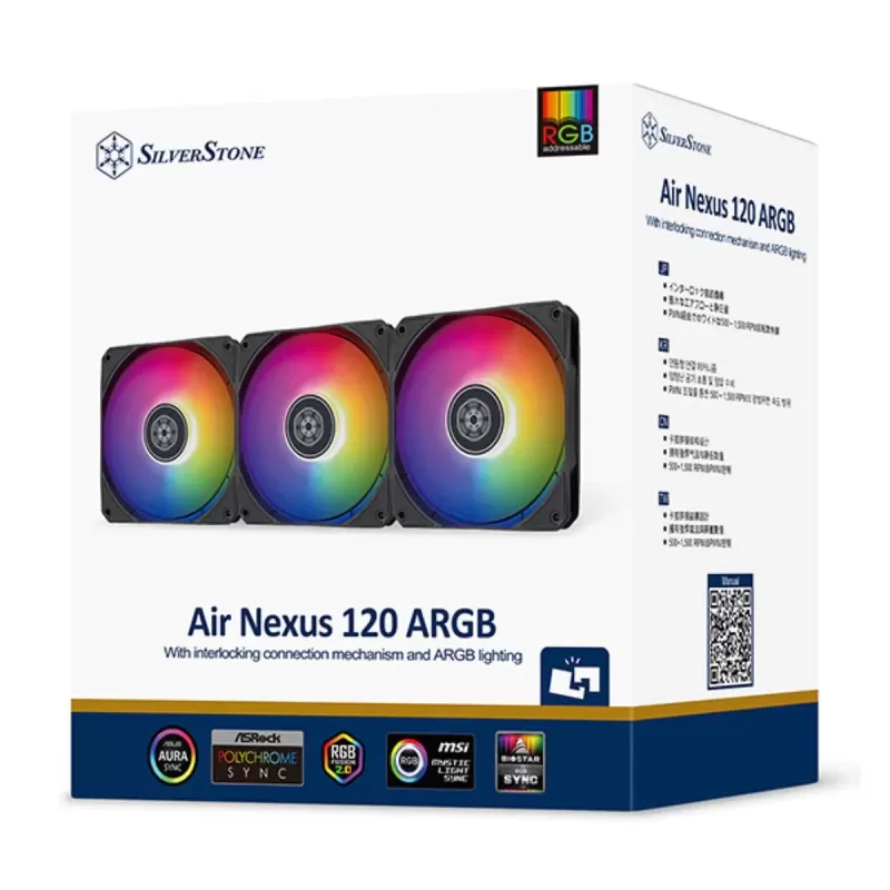 מאוורר SilverStone Air Nexus 120 ARGB PWM 3xFans שחור 120mm