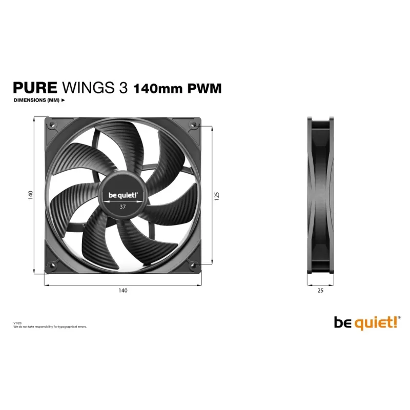 מאוורר למארז be quiet! Pure Wings 3 140mm PWM 3-Pack שחור