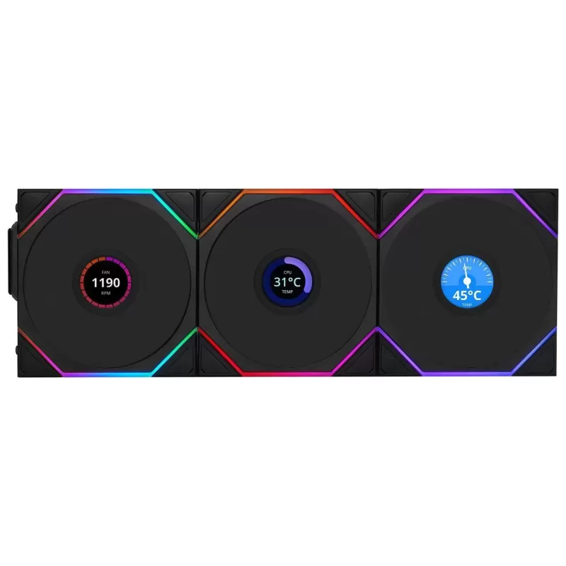 Комплект из 3-ех Вентиляторов LIAN-LI TL120 UNI Wireless LCD 120mm 3x Fans black
