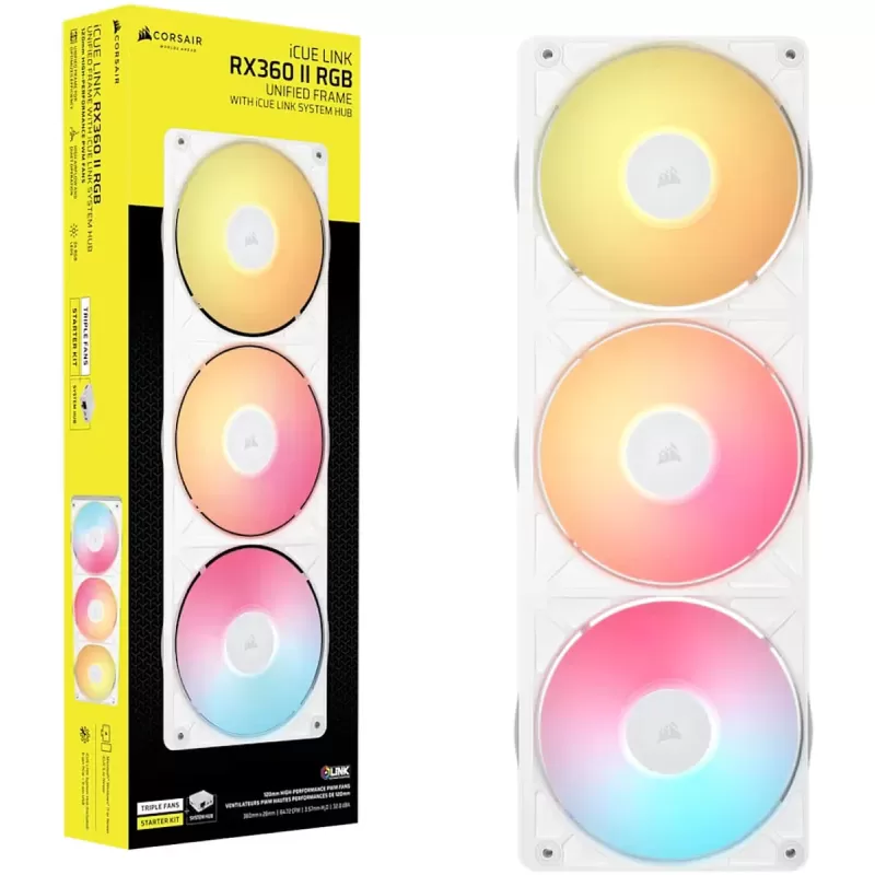 מאוורר למארז Corsair iCUE LINK RX360 II Unified Frame RGB PWM White 120mm צבע לבן