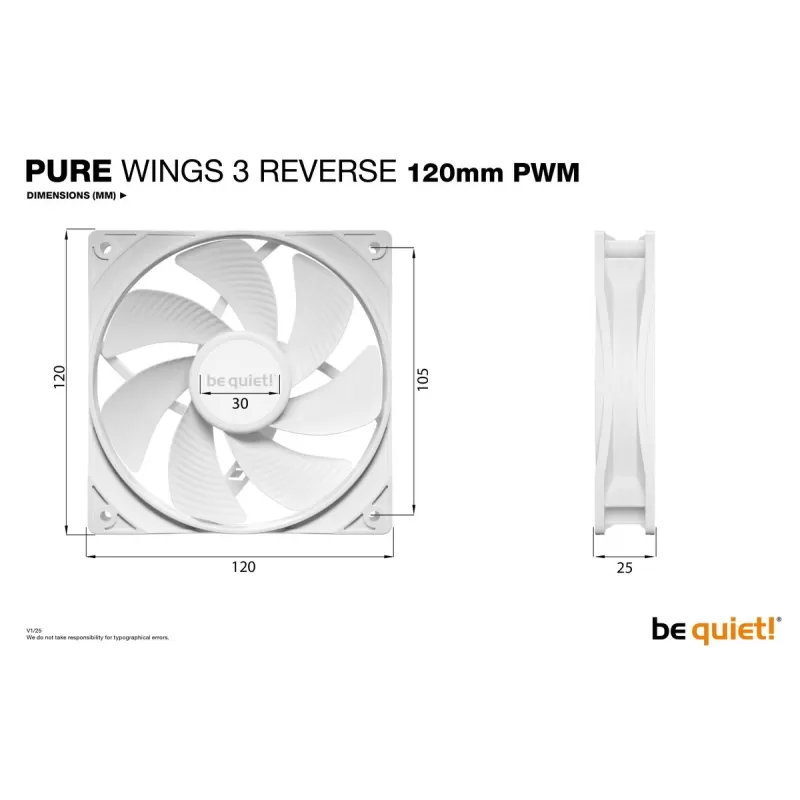 Case Fan be quiet! Pure Wings 3 120mm PWM Reverse 3-Pack white