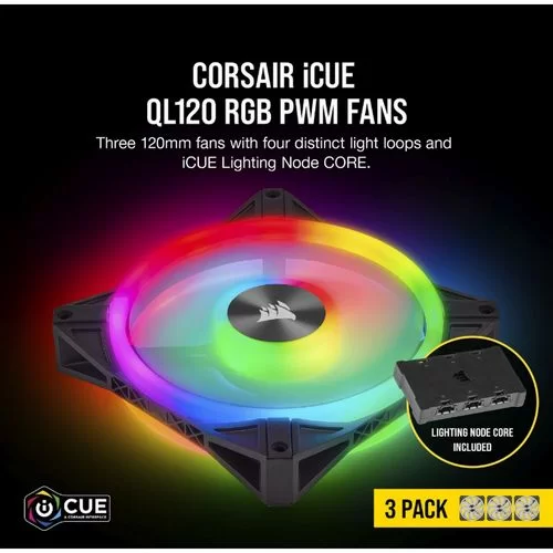 Kit 3 Fans Corsair iCUE QL120 RGB Lighting Node CORE 120mm