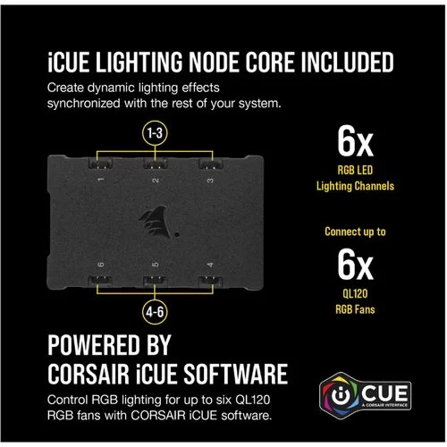 Kit 3 Fans Corsair iCUE QL120 RGB Lighting Node CORE 120mm