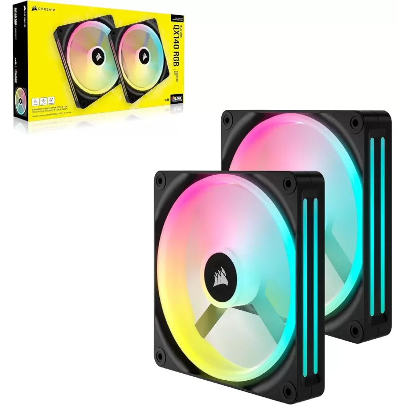 Case Fan Corsair iCUE LINK QX140 RGB 140mm PWM PC Fans Starter Kit with iCUE LINK System Hub Color:black
