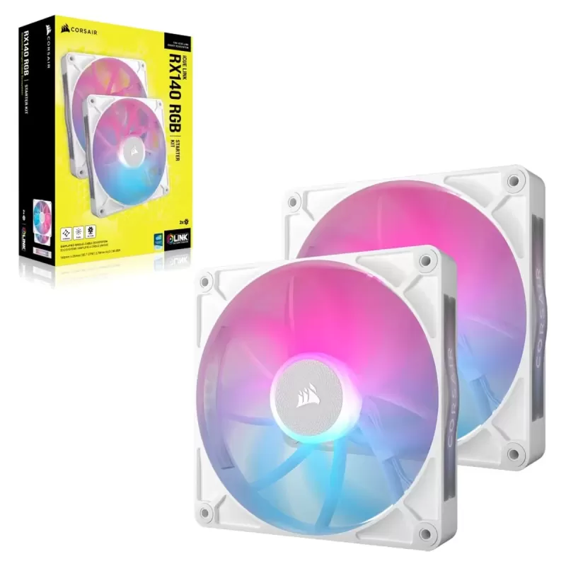 Набор вентиляторов Corsair iCUE LINK RX140 RGB 140mm PWM 2xFans Start Kit white