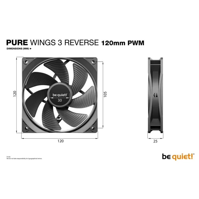 מאוורר למארז be quiet! Pure Wings 3 120mm PWM Reverse 3-Pack שחור