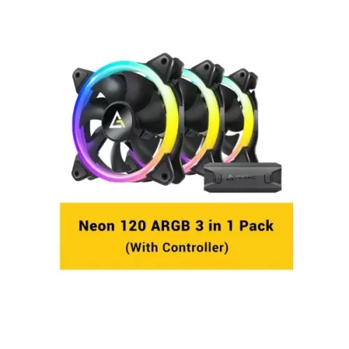 מאוורר למארז Antec Neon 120 ARGB PWM 3xFans with Controller 120mm צבע שחור