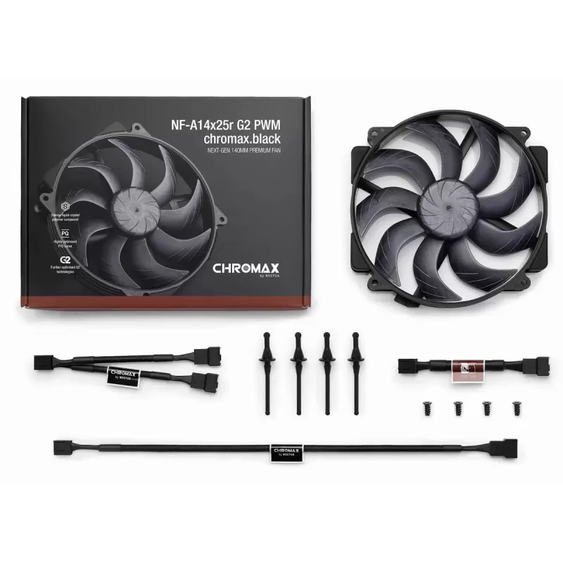 מאוורר Noctua NF-A14x25r G2 PWM chromax.black 140mm צבע שחור