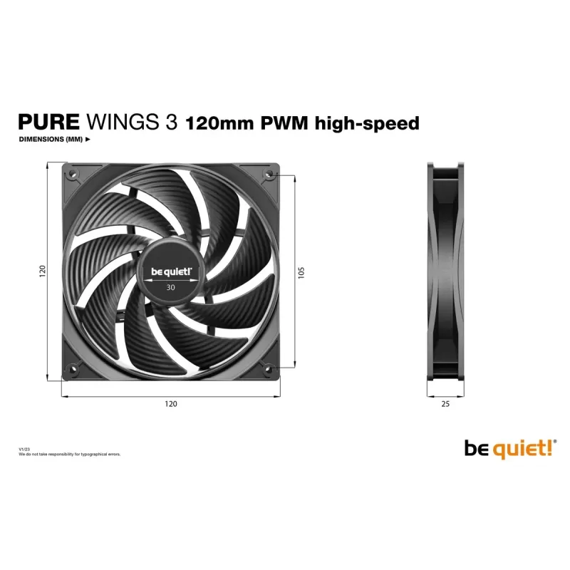 מאוורר למארז be quiet! Pure Wings 3 120mm PWM HS 3-Pack שחור