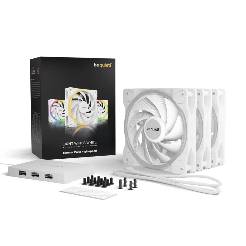 מאוורר למארז be quiet! LIGHT WINGS WHITE 120mm PWM high-speed Triple-Pack צבע