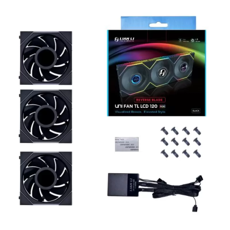 Case Fan LIAN-LI 120mm TL120 LCD Reverse UNI black 3-Fan Case Fan LIAN-LI 120mm TL120 LCD Reverse UNI black 3-Fan