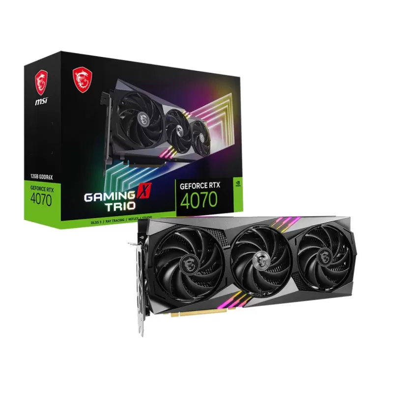כרטיס מסך MSI GeForce RTX 4070 GAMING X TRIO 12G NVIDIA GeForce RTX 4070 כרטיס מסך MSI GeForce RTX 4070 GAMING X TRIO 12G NVIDIA GeForce RTX 4070