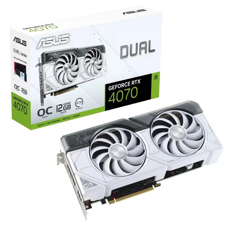 כרטיס מסך Asus Dual GeForce RTX 4070 White OC Edition 12GB GDDR6X 90YV0IZ4-M0NA00 כרטיס מסך Asus Dual GeForce RTX 4070 White OC Edition 12GB GDDR6X 90YV0IZ4-M0NA00