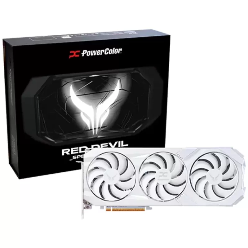 Корпус, мышь и видеокарта PowerColor ALPHYN AM10 + Red Devil Spectral white RX 9070 XT 16GB GDDR6 RX9070XT16G-EOCWHITE