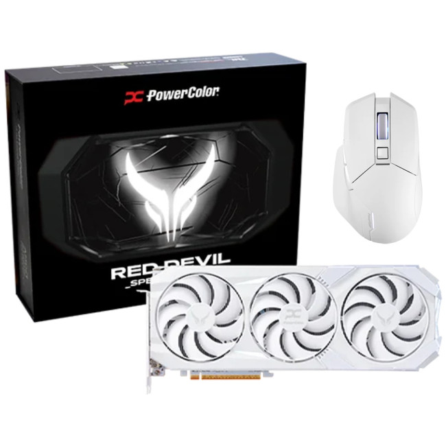Case, mouse, and graphics card PowerColor ALPHYN AM10 + Red Devil Spectral