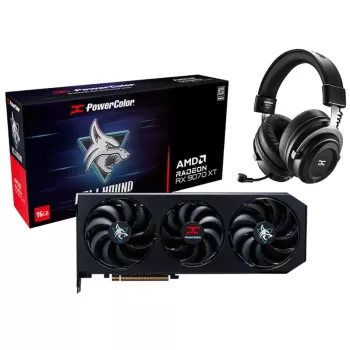 מארז אוזניות וכרטיס מסך PowerColor ALPHYN AH10 + Hellhound RX 9070 XT 16GB GDDR6 RX9070XT16G-LOC