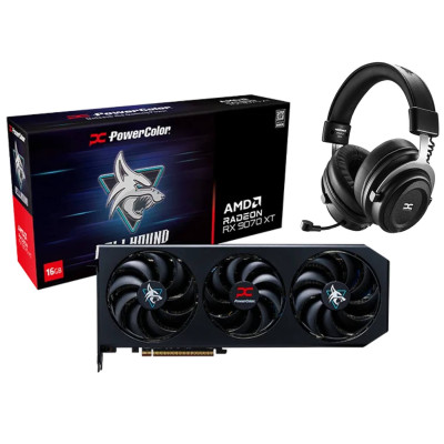 Case, headphones, and graphics card PowerColor ALPHYN AH10 + Hellhound RX 9070 Case, headphones, and graphics card PowerColor ALPHYN AH10 + Hellhound RX 9070