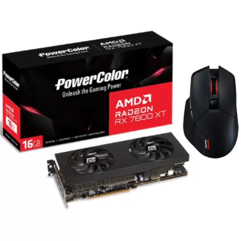 מארז עכבר אלחוטי וכרטיס מסך PowerColor ALPHYN AM10 + RX 7800 XT 16GB GDDR6 RX7800XT16G-P