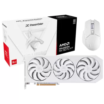 מארז עכבר וכרטיס מסך PowerColor ALPHYN AM10 + Hellhound Spectral לבן RX 9070 XT 16GB GDDR6 RX9070XT16G-LOCWHITE