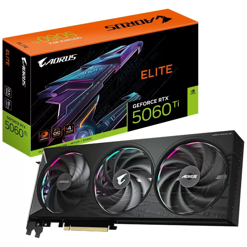 כרטיס מסך Gigabyte AORUS GeForce RTX 5060 Ti ELITE 16G GV-N506TAORUS E-16GD - יבואן רשמי