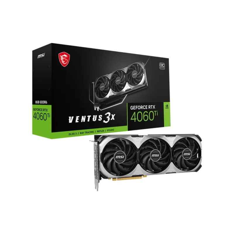 כרטיס מסך MSI GeForce GeForce RTX 4060 Ti VENTUS 3X 8G OC NVIDIA GeForce RTX 4060 Ti כרטיס מסך MSI GeForce GeForce RTX 4060 Ti VENTUS 3X 8G OC NVIDIA GeForce RTX 4060 Ti